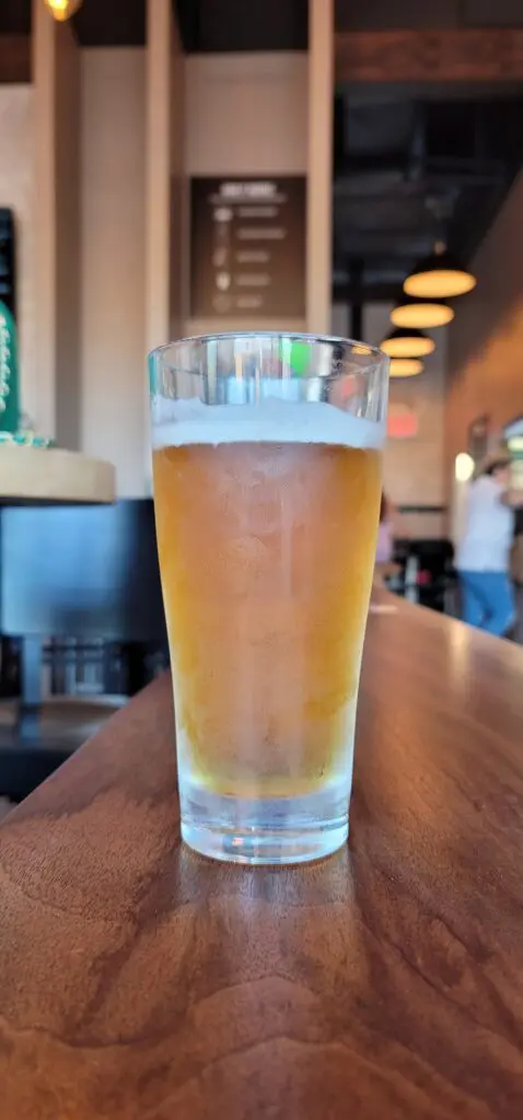 A picture of a glass of beer at the bar